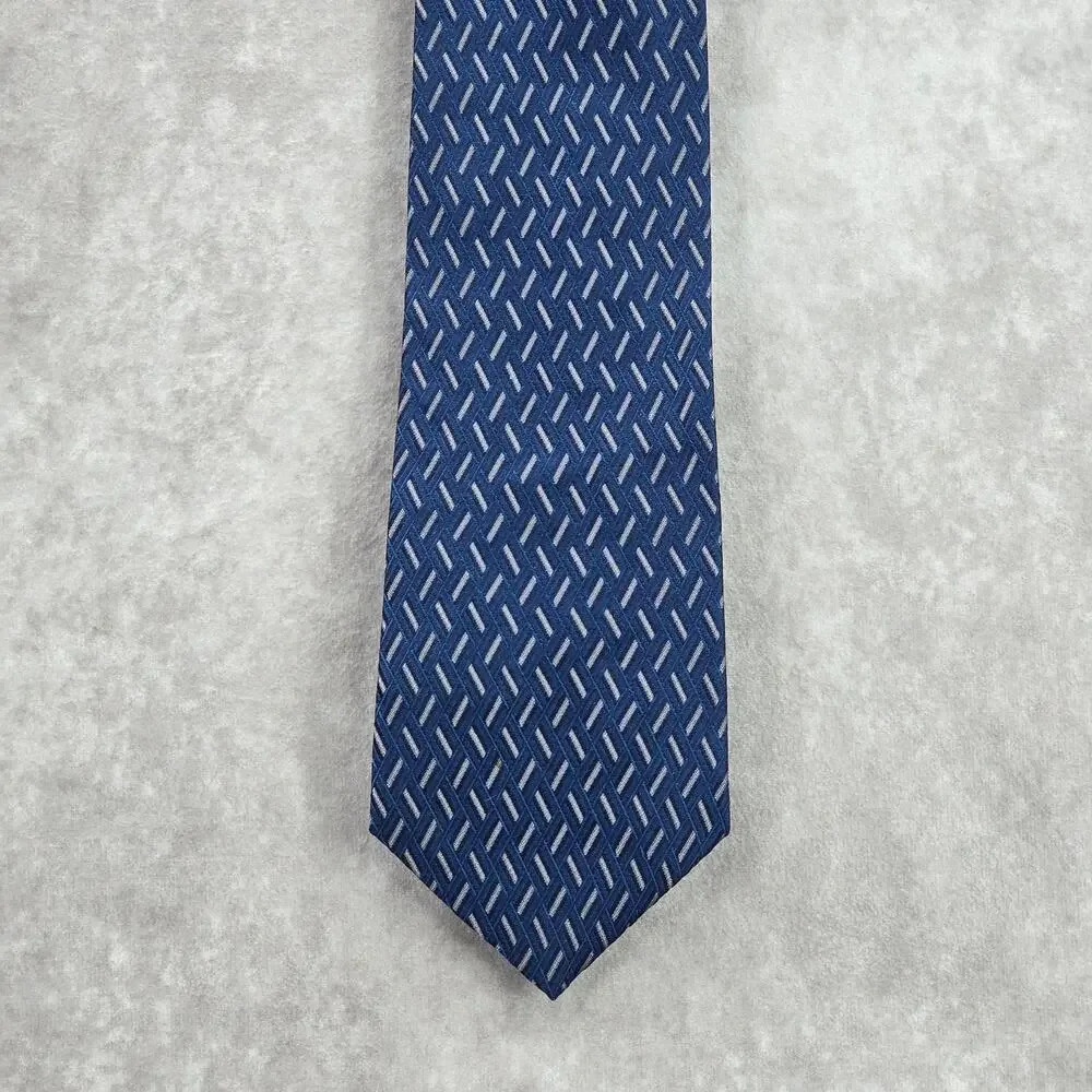 Nubio Blue Silver Diamond Stripe Geometric Silk Executive Neck Tie Men's‎